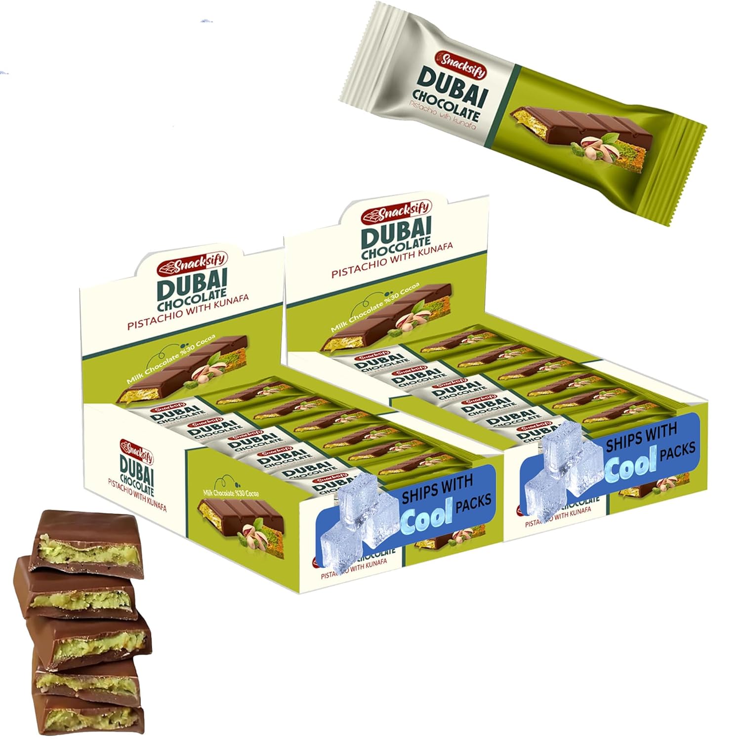 Snacksify Dubai Chocolate Bar (Pack of 24) - 1.43 pounds