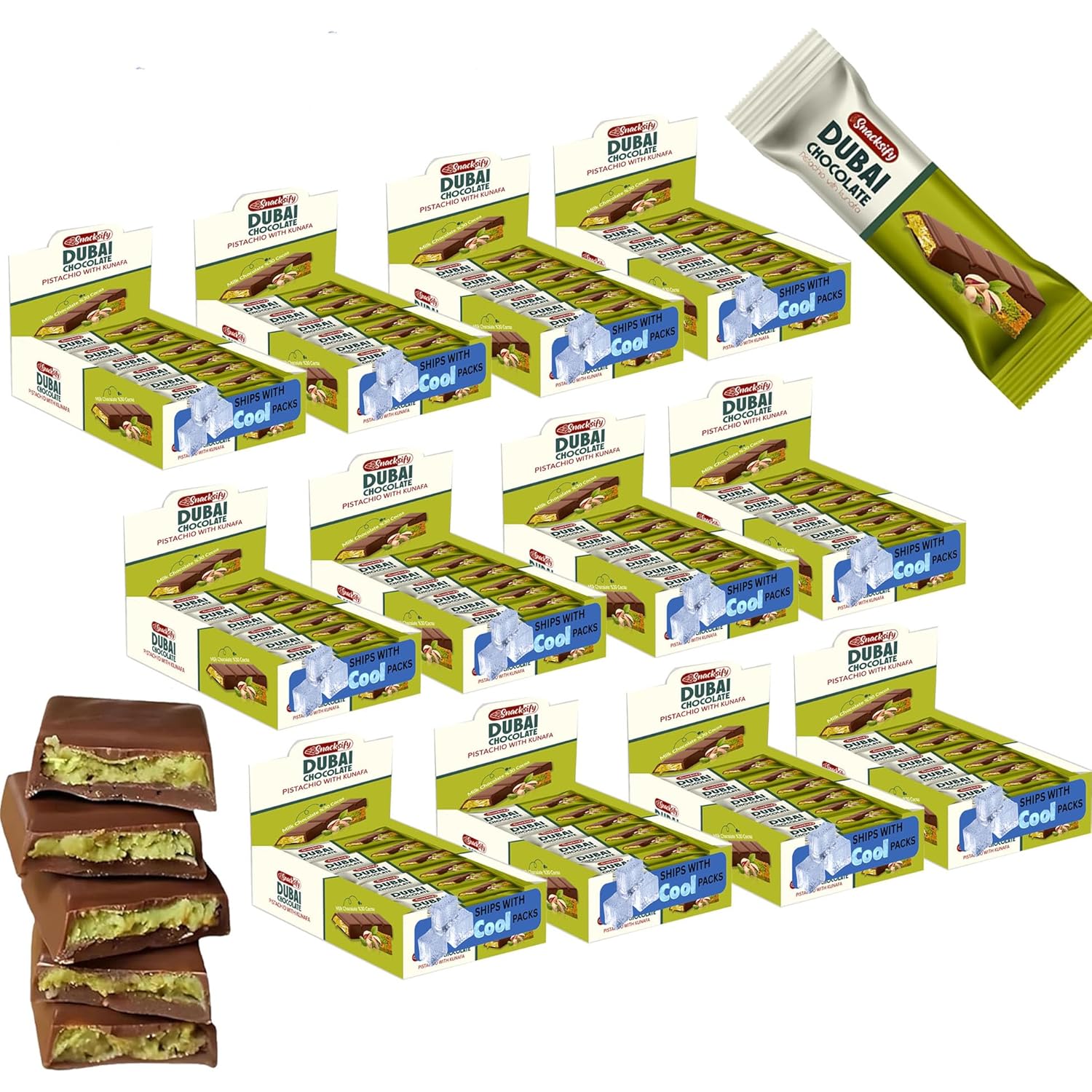 Snacksify Dubai Chocolate Bar (Pack of 24) - 1.43 pounds