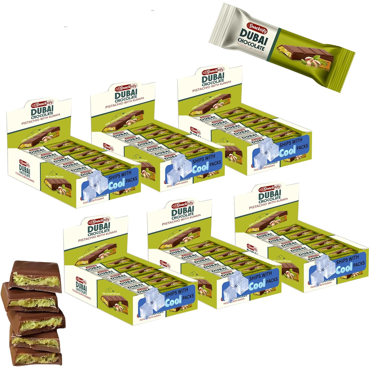 Snacksify Dubai Chocolate Bar (Pack of 24) - 1.43 pounds