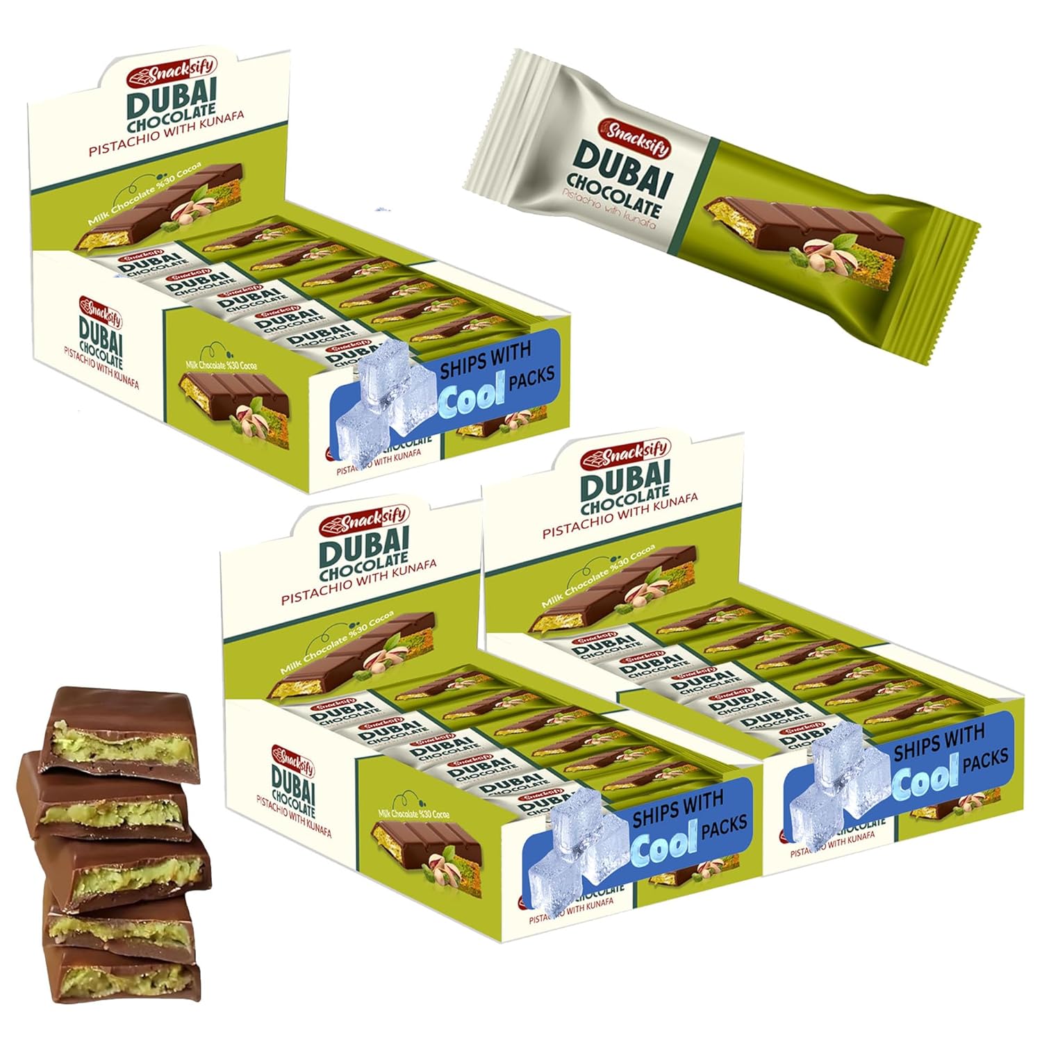 Snacksify Dubai Chocolate Bar (Pack of 24) - 1.43 pounds