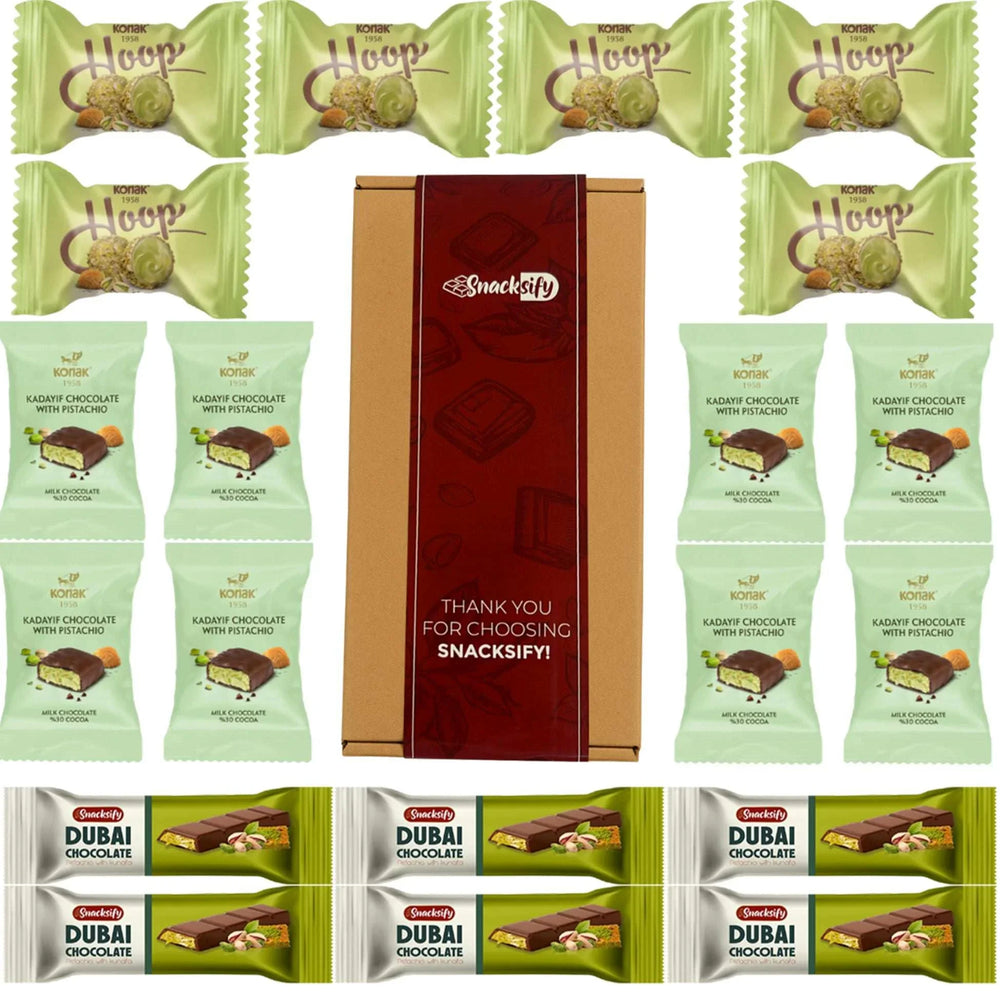 20 count | Mini Dubai chocolate & candy - 6 mini Dubai bar 27 g and 8 Dubai candy 13 g - 6 Dubai pistachio ball - amazing Gift Box