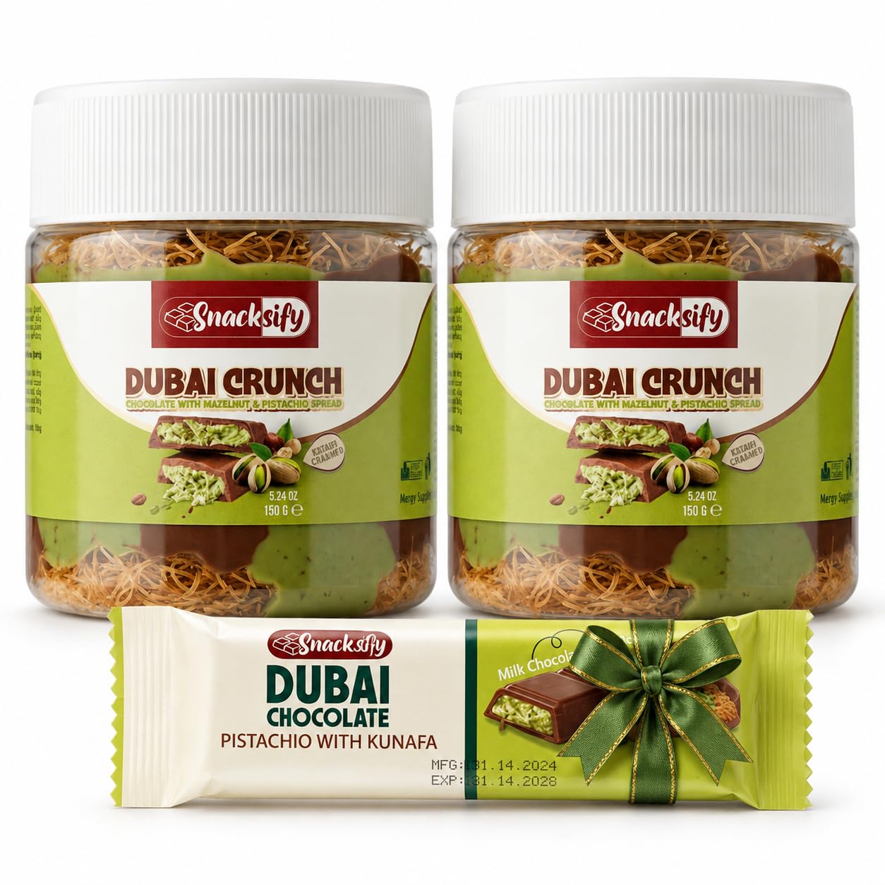 Dubai Crunch Pistachio Chocolate Spread with Crispy Kataifi – 2 Pack, 10.58 oz
