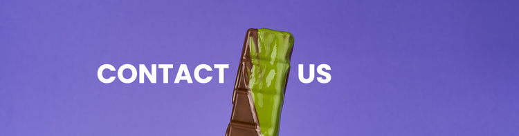 Snacksify Dubai Chocolate bar with Bistachio sauce on a purple background with 'Contact Us' text